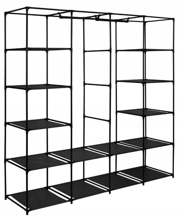 Wieszak Szafa Tekstylna Garderoba Materiałowa Organizer Półki Czarny 170x165cm