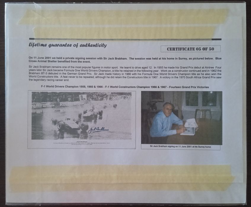 Fotografia com autógrafo de Jack Brabham Fórmula 1