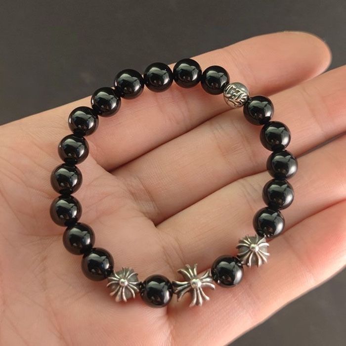 Браслет Chrome Hearts Хром Хартс ,камень обсидиан