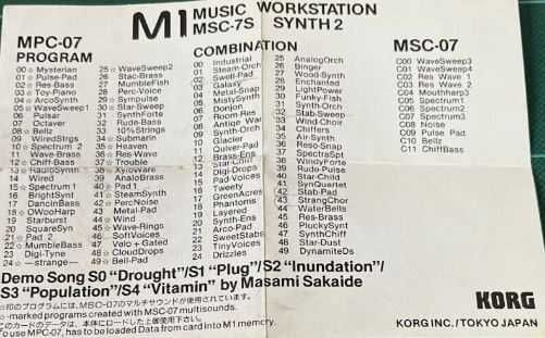 Korg M1 Synth2 MSC-07 PCM Card & Synth2 MPC-07 Program Card