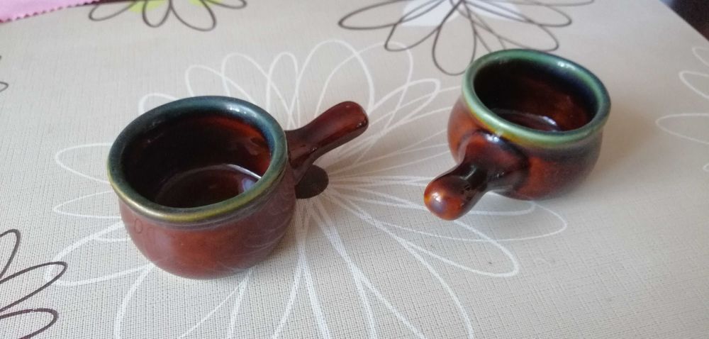 Mini kokilki z rączką, miseczki - czarki - porcelit - komplet.
