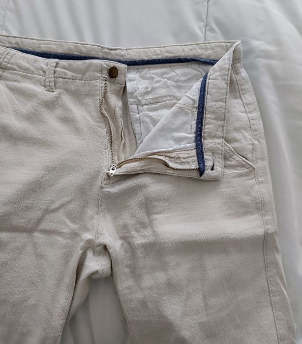 Bermuda masculino linho beige slim