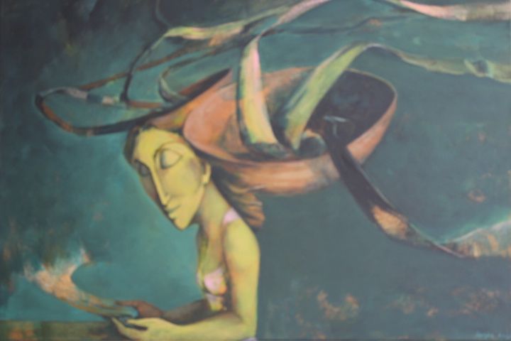 Quadro Luzia Lage (n.1962) Óleo s Tela Verde certificado 90x70 cm