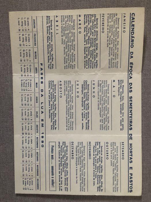 Calendario antigo: A sementeira de 1990