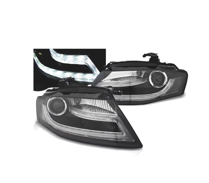 FARÓIS FRONTAIS AUDI A4 B8 07-11 LUZ DIURNA LED DRL FUNDO PRETO