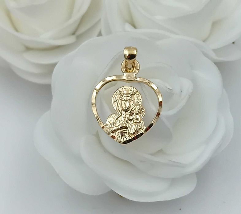 Złota zawieszka Medalik Serce Matka Boska z Dzieciątkiem próba 585 NOWA/ Fajne Okazje