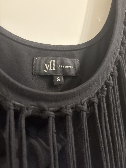 Sukienka czarna mała czarna frędzle z frędzlami S 36