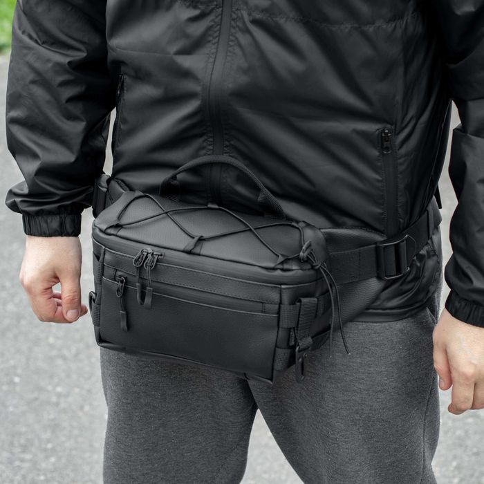 Тактична бананка з еко шкіри STORM чорна Поясна нагрудна сумка