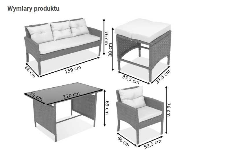 Zestaw mebli ogrodowych z technorattanu z pufami DARMOWA DOSTAWA