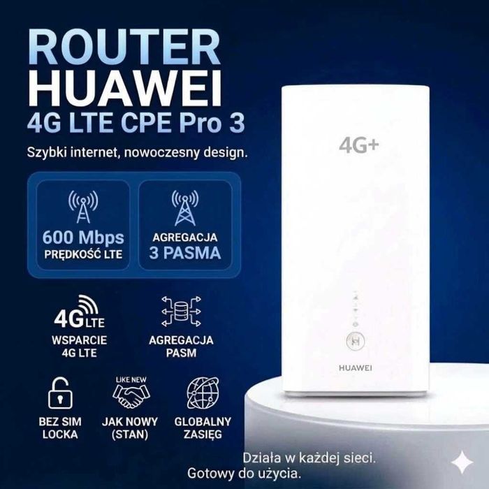 Router Huawei 4G LTE 600Mbs CPE Pro (bez sim locka), agregacja, jak nowy