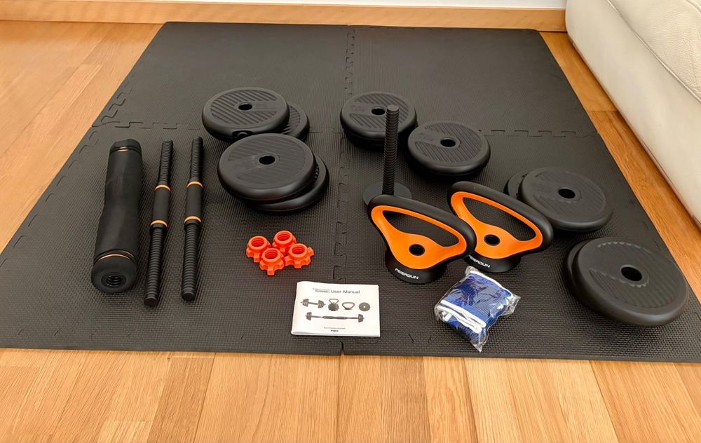 Conjunto de pesos Xiaomi 20Kg: Halteres, Pesos e Kettlebell + Tatami Preto