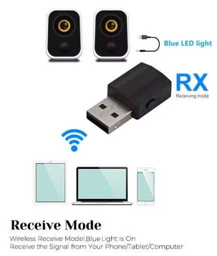 USB Bluetooth 5.0 Transmissor e Receptor Áudio 3.5mm