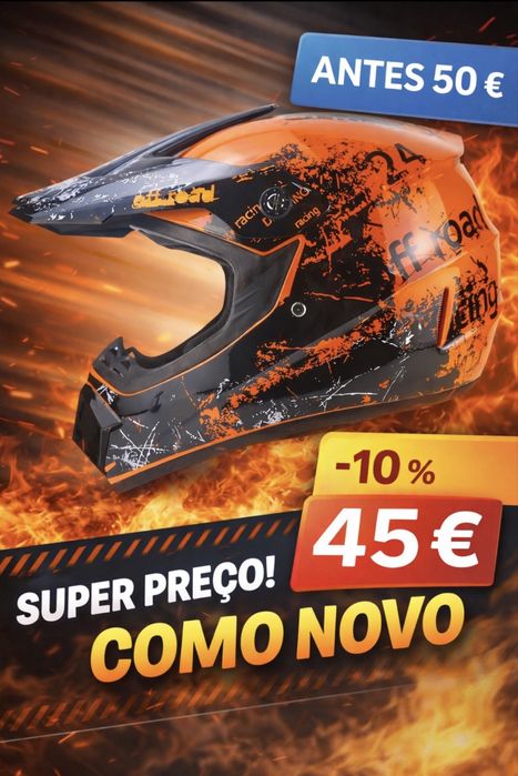 Capacete Cross / MX Laranja e Preto | Tamanho L | Como Novo