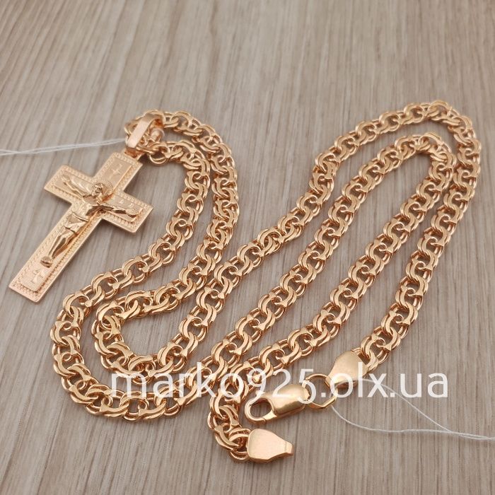 Позолота Серебряная цепочка і хрестик срібло 585 проба ланцюг хрестик