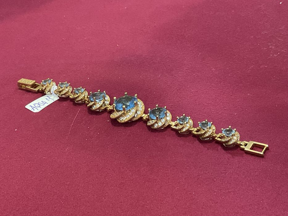Pulseira prata banho ouro aquamarine 19 cm