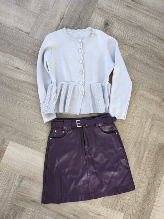 Zestaw damski sweter bluzka spódnica eko skórka