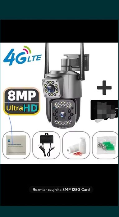 Kamera solarna na kartę SIM 4G  8Mpx największe aku plus najw. Panel s