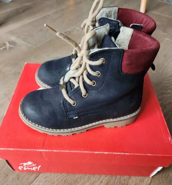 Przesliczne, skórzane. Buty Emel - trzewiki traperki ocieplane wełną.