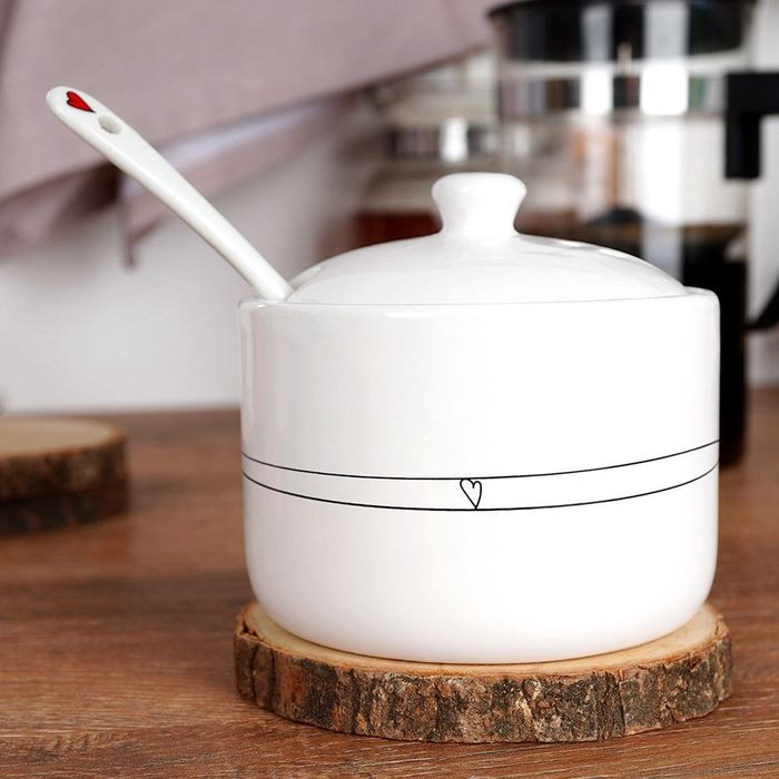 Cukierniczka Ceramiczna Ozdobna Z Łyżeczką 300ml Biała Dekoracyjna Do Kuchni Mebliva
