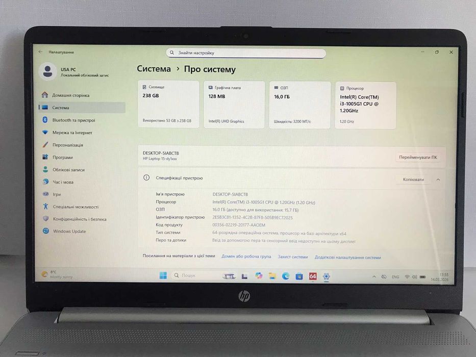Ноутбук HP Laptop 15-dy1091wm (i3-1005G1 / 16GB / SSD 256GB / 15.6")