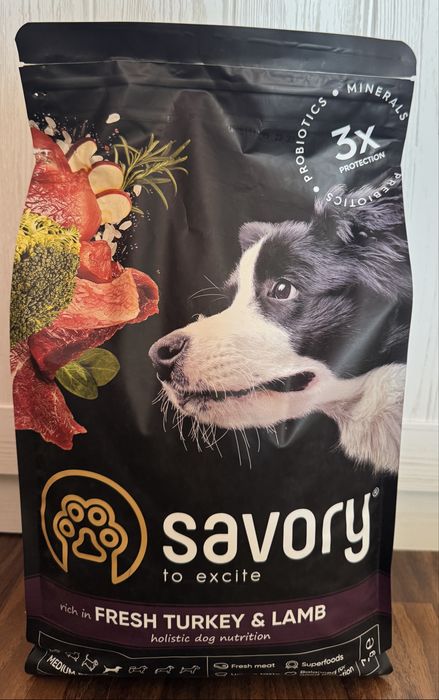 Корм для собак Savory 3 кг (індичка + ягня) новий