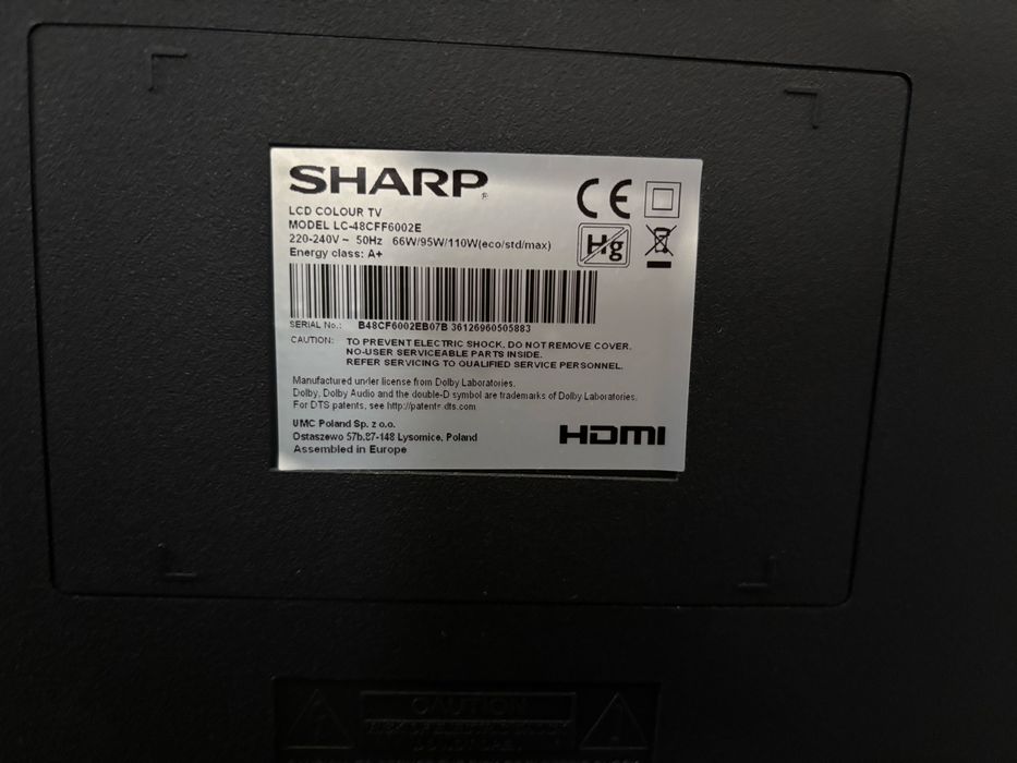 Telewizor LED Sharp 48 cali z pilotem przywieziony z Niemiec.