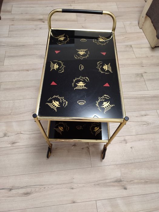 Вінтажний Кавовий сервірувальний столик на колесах Візок