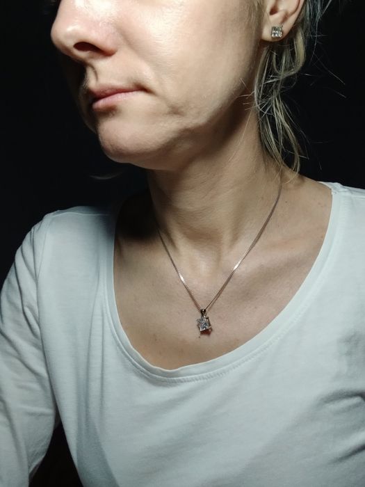 Набір срібний з цирконієвих підвіска, ланцюжок та сережки