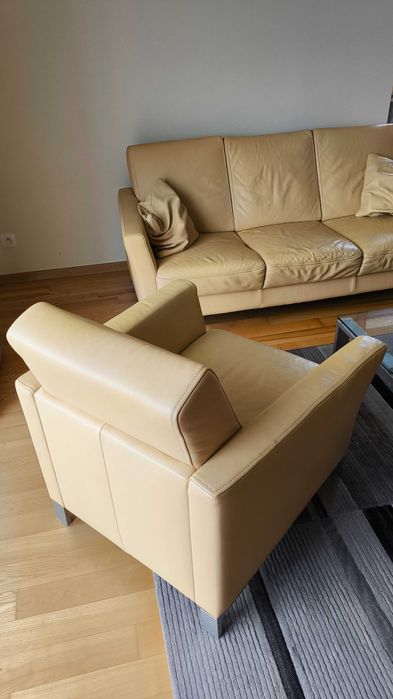 Skórzany komplet KLER: sofa skóra, fotel i stolik kawowy