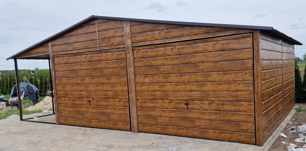 Podwójny Garaż Drewnopodobny 6x5  + Wiata 2x5  w CENIE PROMOCJA!