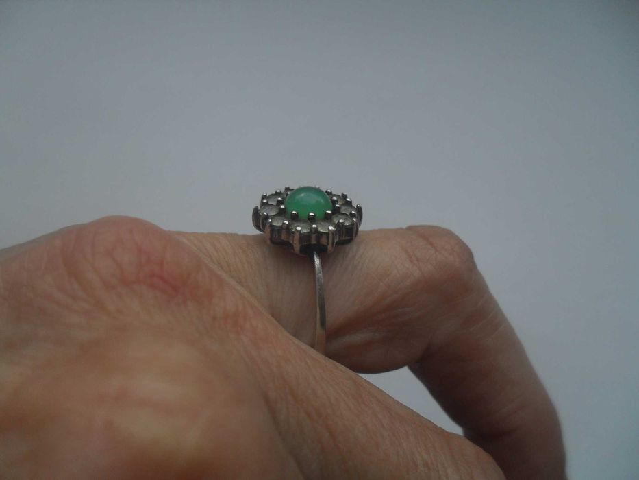 Srebrny pierścionek - rozetka z chryzoprazem - cena ost