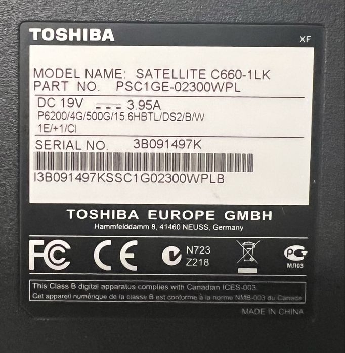 Sprzedam laptopa TOSHIBA SATELLITE C660-1LK, 15’6, Intel Pentium P6200 2.13 GHz, 4GB RAM, 232 HDD, DVD RW