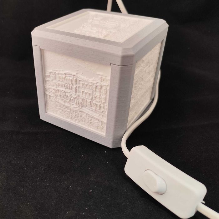 Lâmpada em forma de cubo de litofania - personalizável