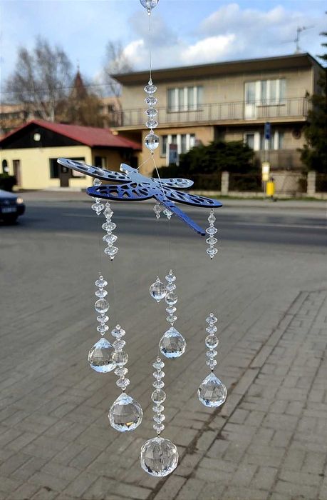 Ozdobna zawieszka, do okna na prezent ważka ombre z kryształkami