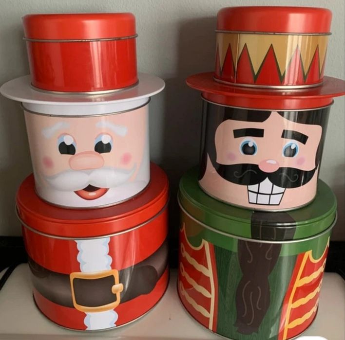 Caixa/lata Pai Natal e boneco de neve