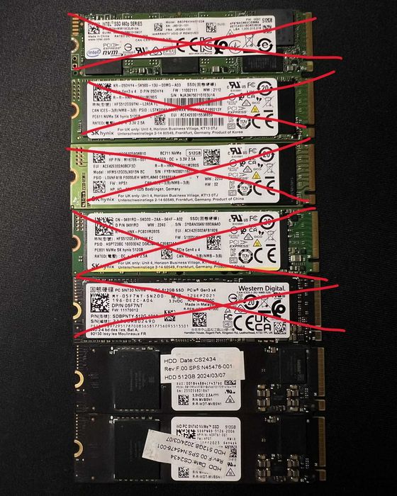 SSD NVMe M.2 PCIe Gen3x4 ou Gen4x4 512GB 2280 Intel / WD Western Digital (SanDisk) / SK Hynix