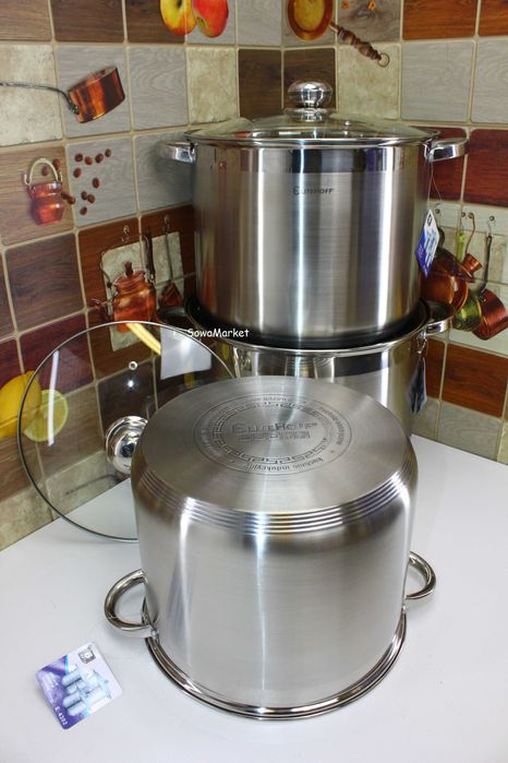 Zestaw 3 garnków 20L, 18L, 15L Grube dno GAZ indukcja EliteHoff E4300