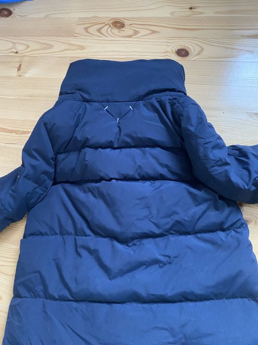 Пуховик жіночий довгий з високим коміром Темно-синій