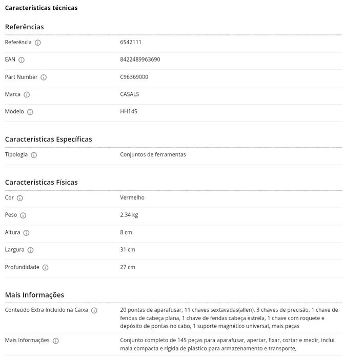 Mala Ferramentas CASALS (145 Peças)