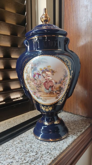 Conjunto 3 Vasos Estilo Limoges Azul Cobalto com Douração – Vintage Cl