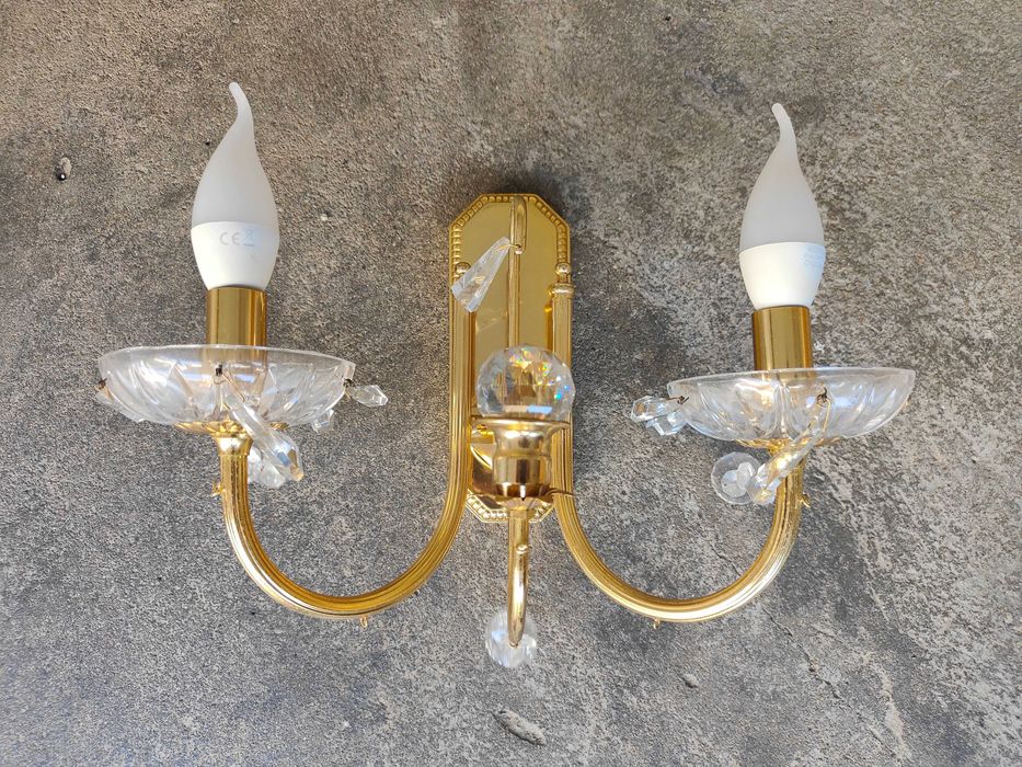 Candeeiro Aplique parede latão dourado duas lampadas led