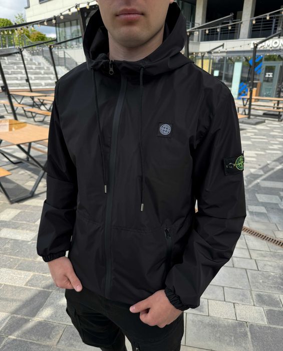 Куртка ветровка мужская черная Стон Айленд Stone Island на мембране