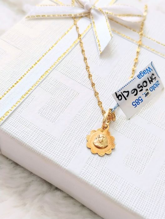 Złoty naszyjnik z medalikiem Maryja próba 585