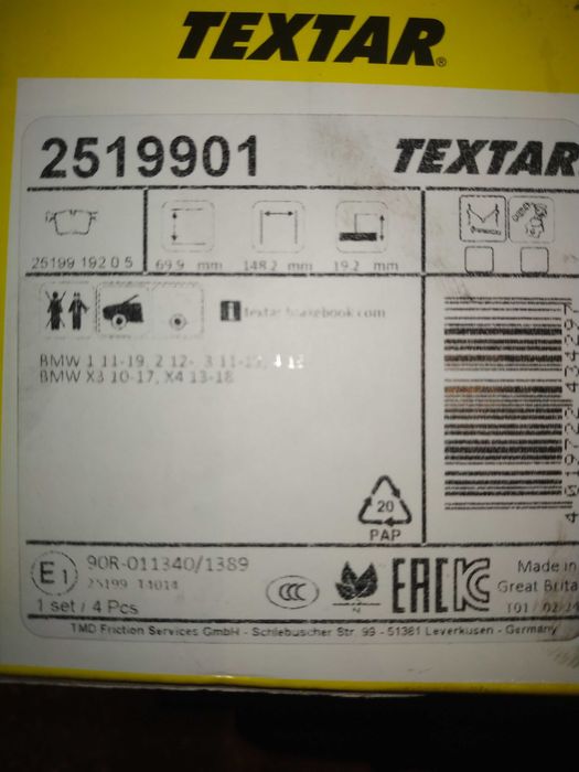 TEXTAR discos e pastilhas travão frente BMW