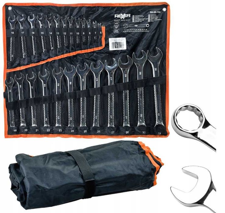 Klucze płasko oczkowe zestaw 6-32mm 25elementów PROFI pokrowiec