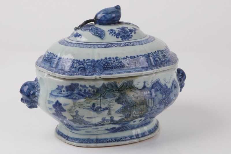 Terrina China Azul Pagodes Reinado Qianlong
