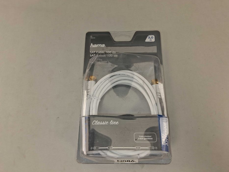 N086 Kabel SAT Hama 3,0m 100dB Classic Line F-Plug F-Stecker Biały