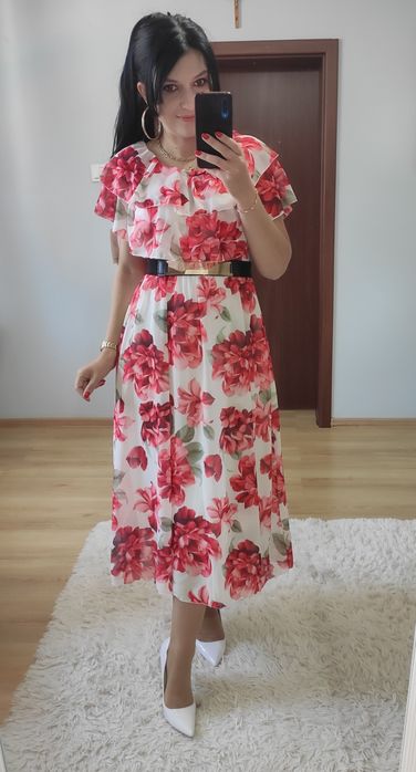 Sukienka MIDI w kwiaty Hiszpanka wesele komunia chrzciny