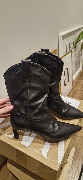 Zara botki kowbojki czarne skórzane rozmiar 38