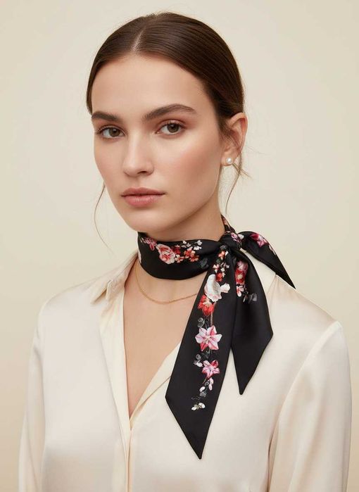 Нова стрічка твіллі із шикарним квітковим мотивом, 100% шовк, Італія